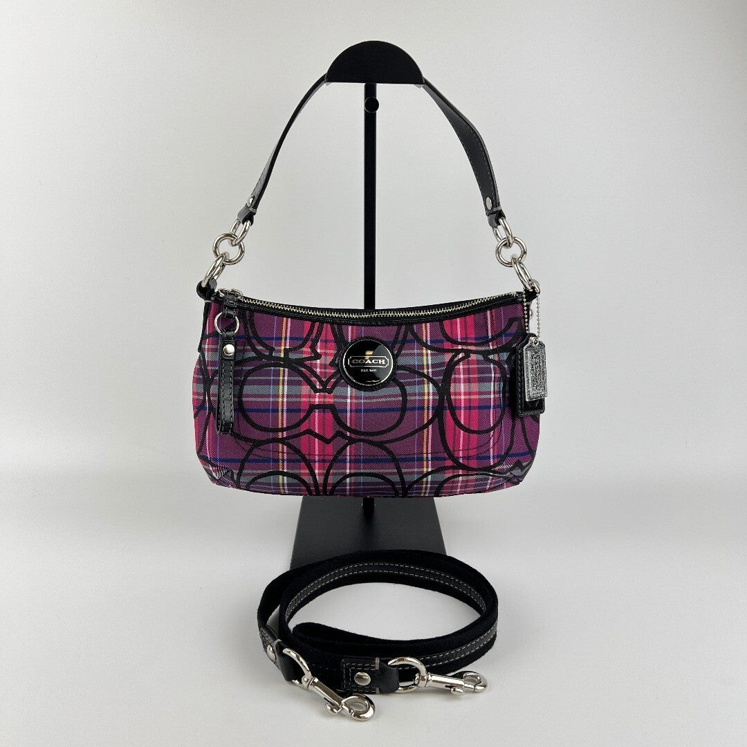Coach Tartan Plaid Signature C Shoulder Bag Purple