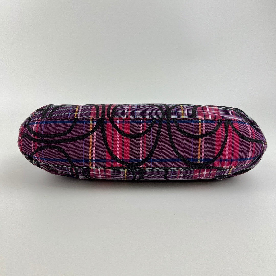 Coach Tartan Plaid Signature C Shoulder Bag Purple