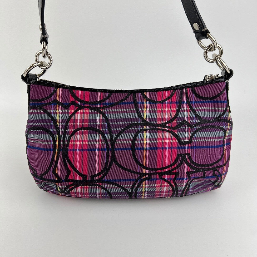 Coach Tartan Plaid Signature C Shoulder Bag Purple