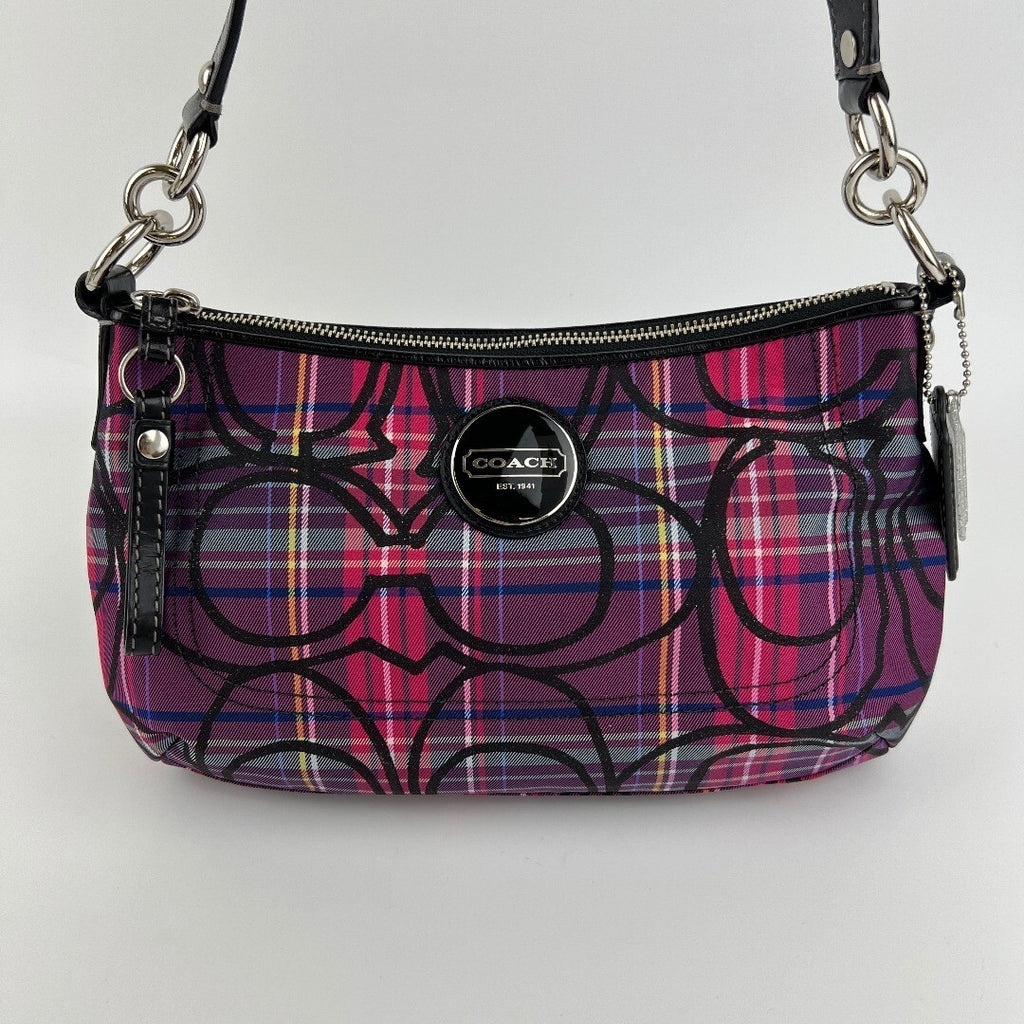 Coach Tartan Plaid Signature C Shoulder Bag Purple