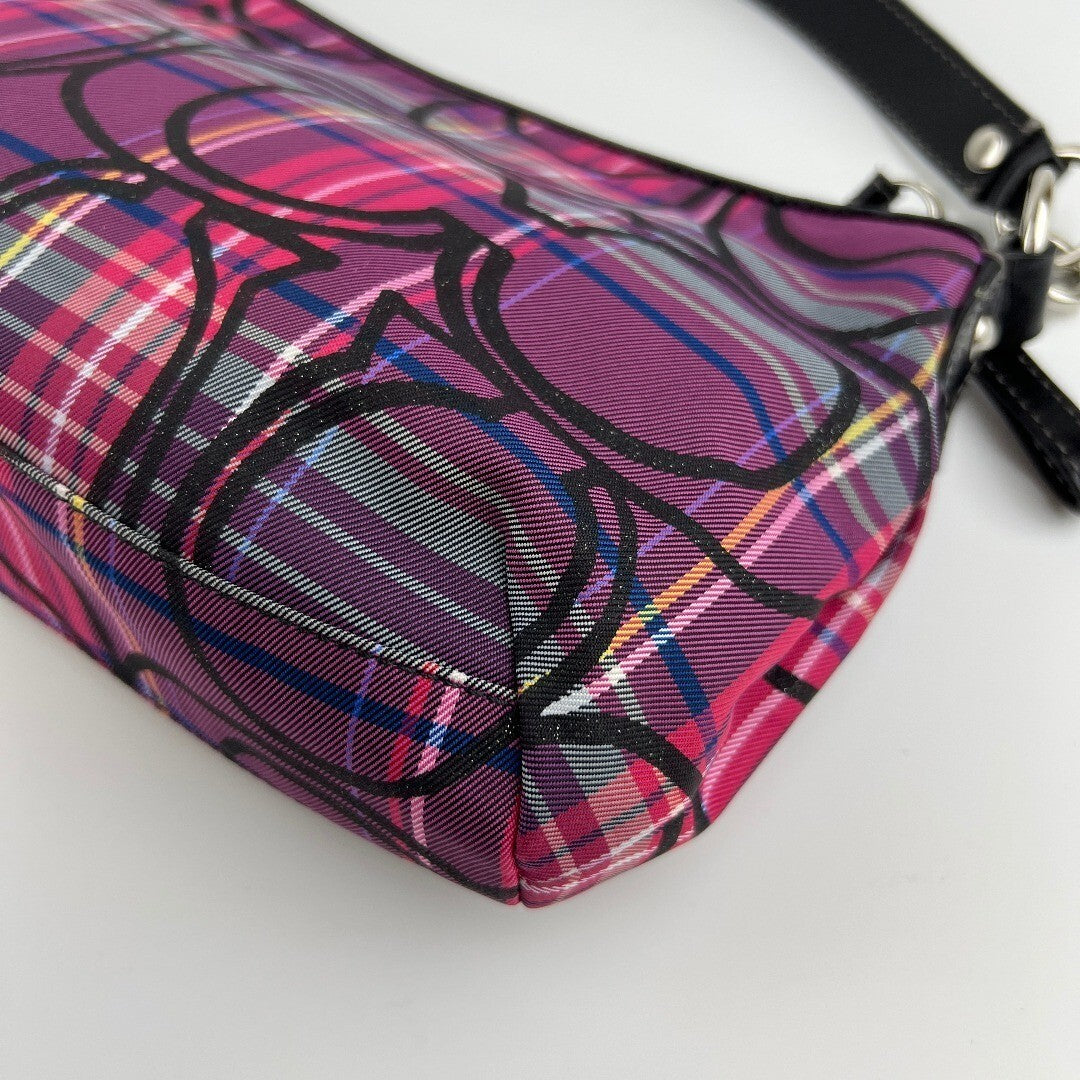 Coach Tartan Plaid Signature C Shoulder Bag Purple