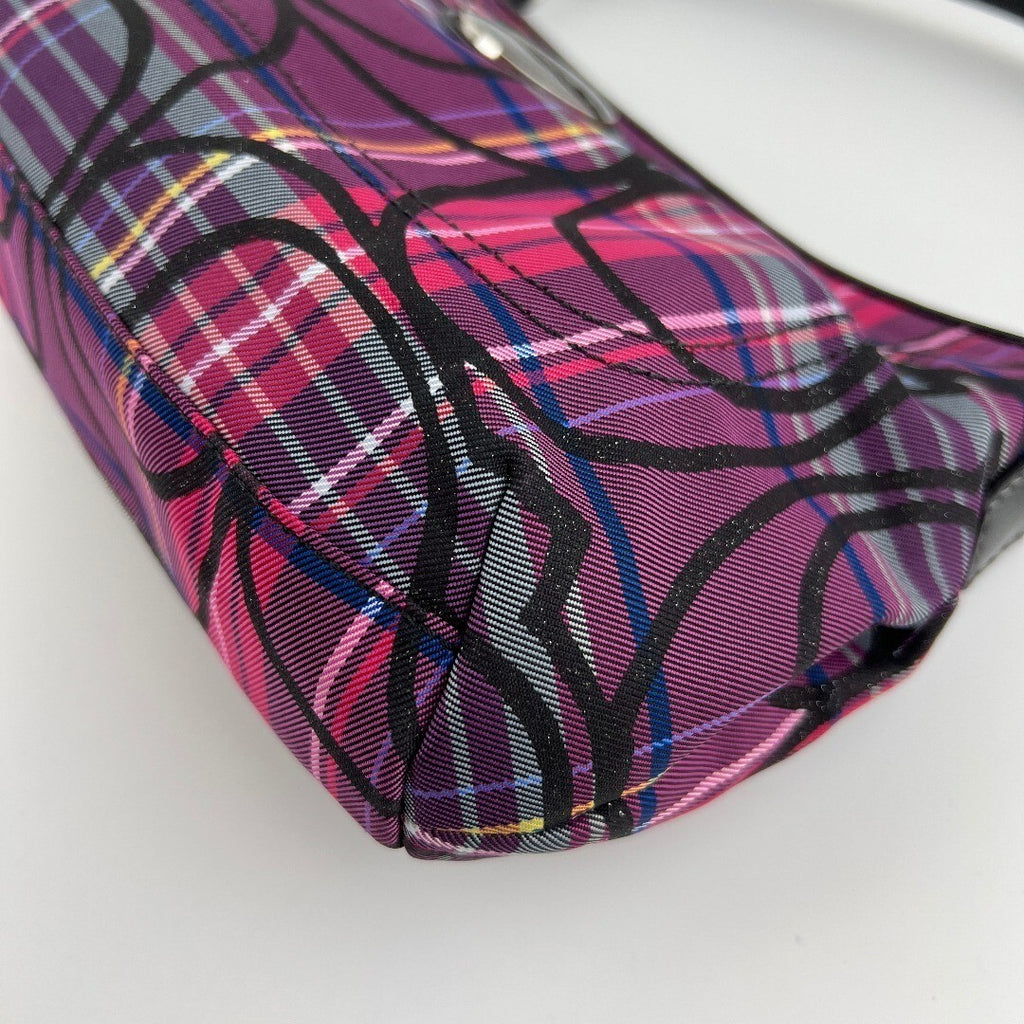 Coach Tartan Plaid Signature C Shoulder Bag Purple