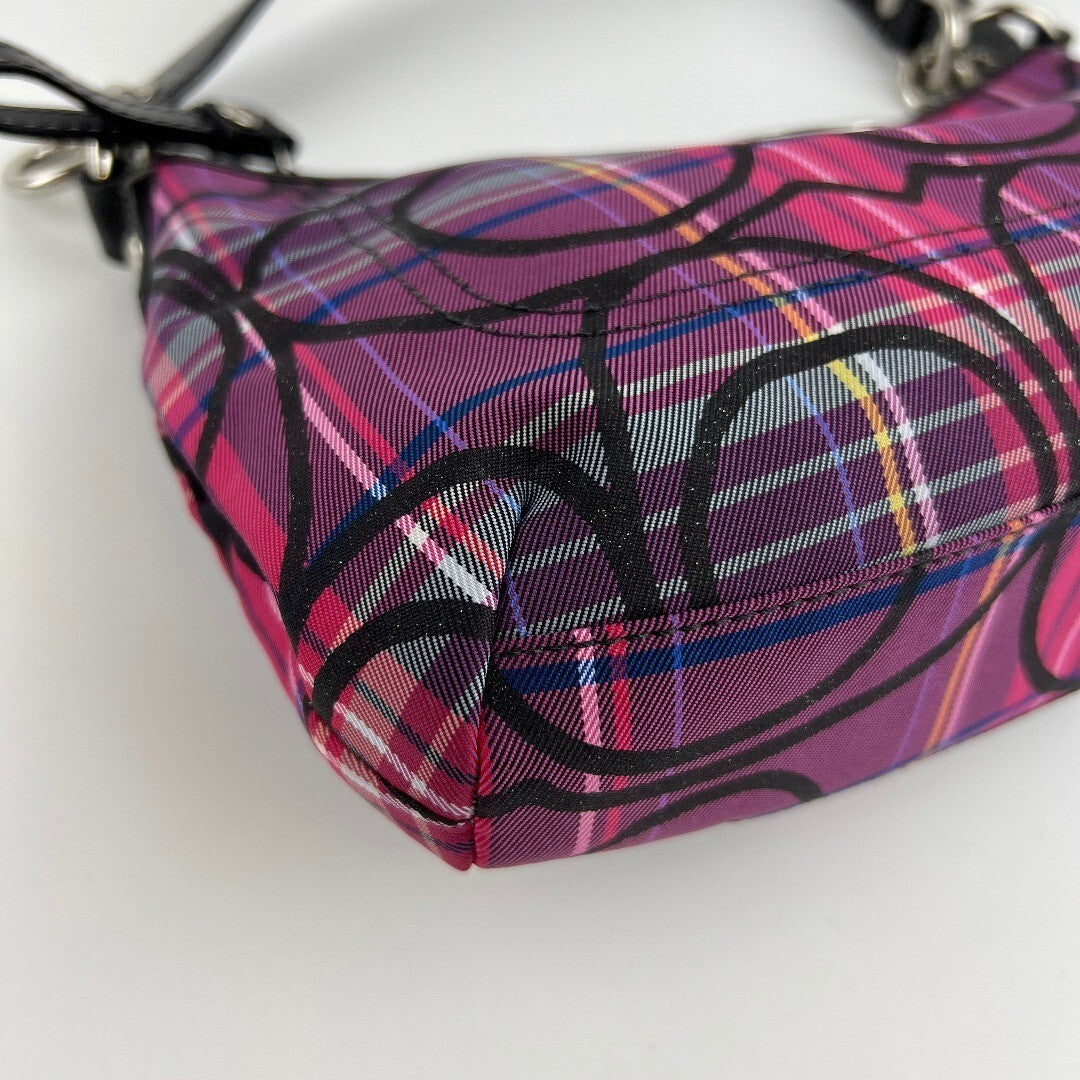 Coach Tartan Plaid Signature C Shoulder Bag Purple