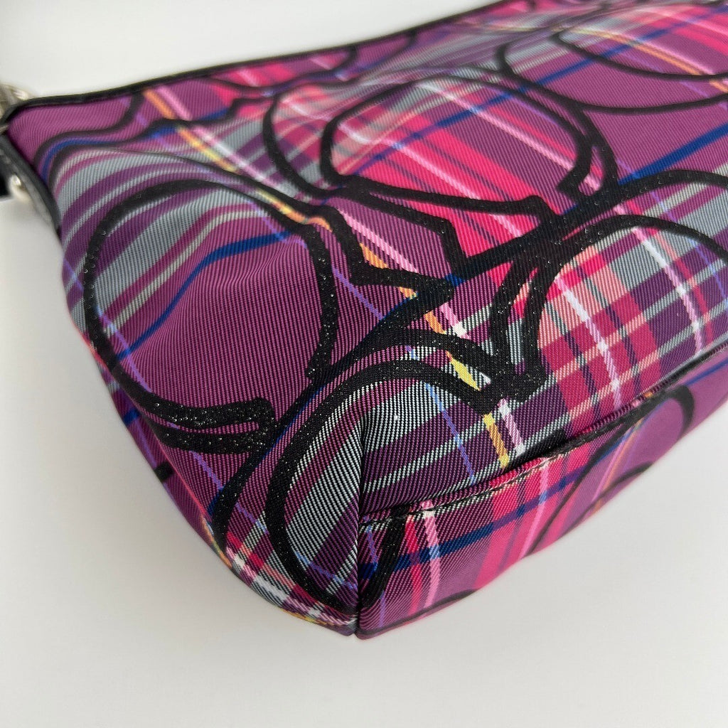 Coach Tartan Plaid Signature C Shoulder Bag Purple