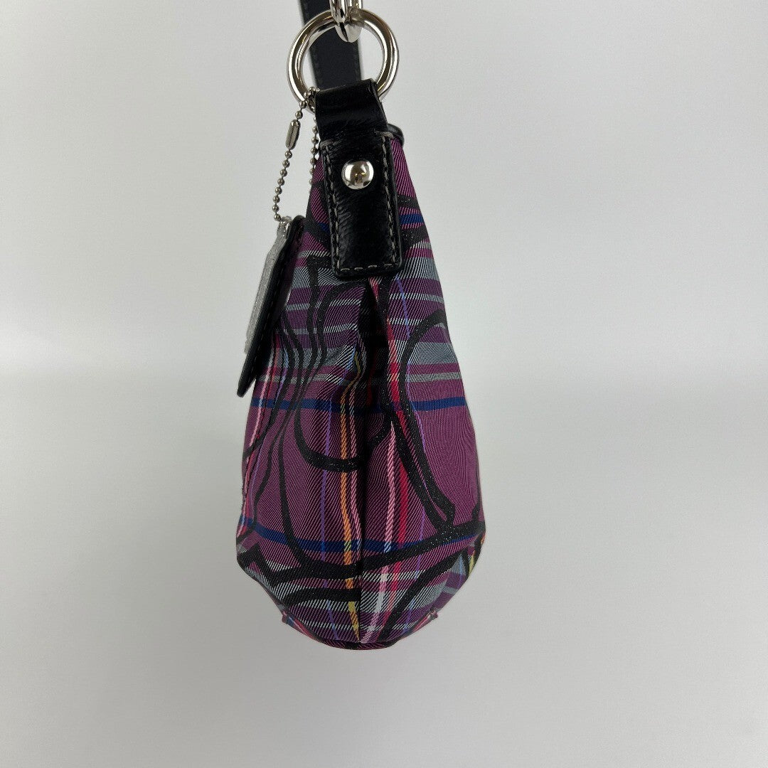 Coach Tartan Plaid Signature C Shoulder Bag Purple
